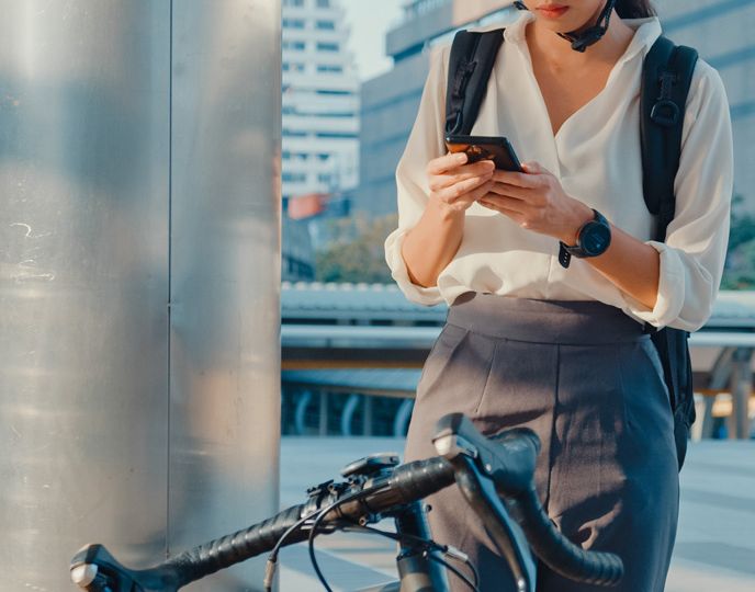 woman-use-smart-phone-look-camera-in-city