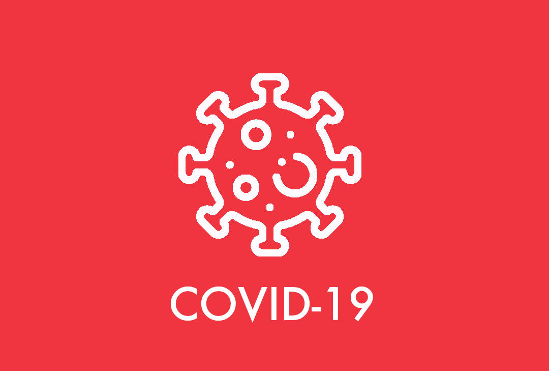 Icono del virus COVID con fondo rojo