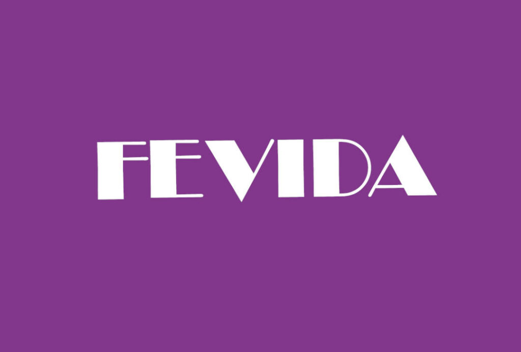 Logo FEVIDA en blanco sobre fondo violeta