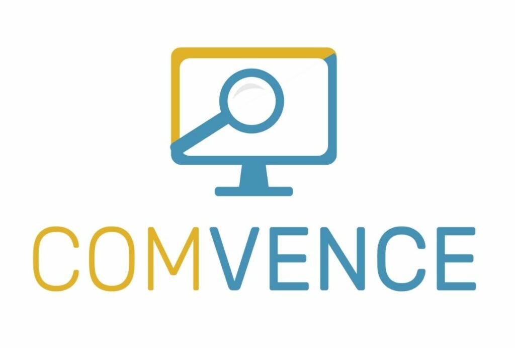 Imagen del logo de proyecto COMVENCE con una pantalla de ordenador y lupa