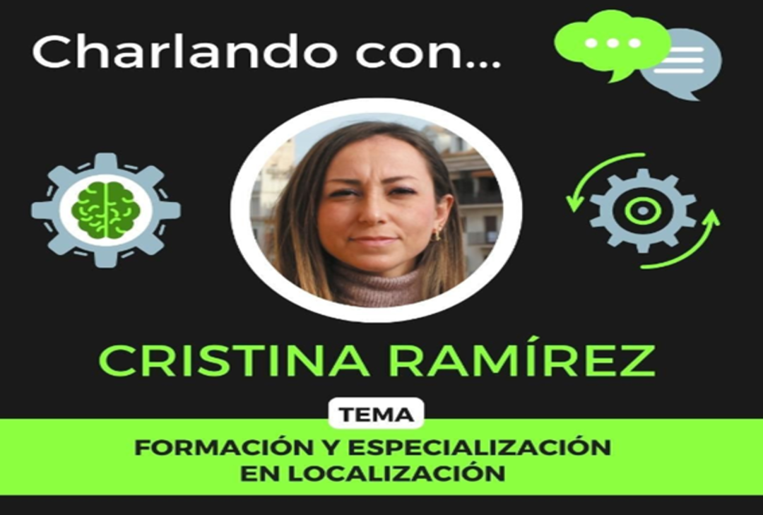 Cartel del evento con el logo de Traduversia y la foto de Cristina Ramírez.