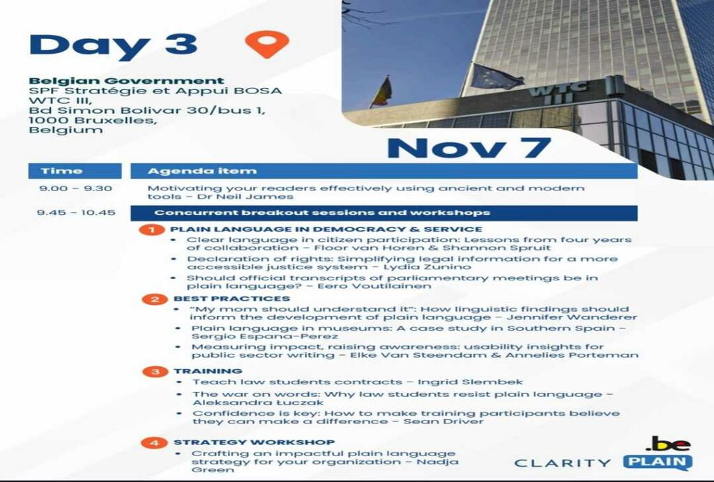 Agenda con el programa de la conferencia para el día 7 de noviembre de 2025, en la que participó Sergio España en la sección Bests Practices