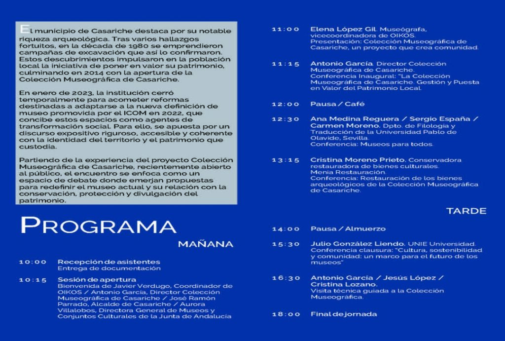 Folleto de la conferencia con la descripción de las jornadas y el horario de cada conferencia. Este contenido está explicado en la propia entrada