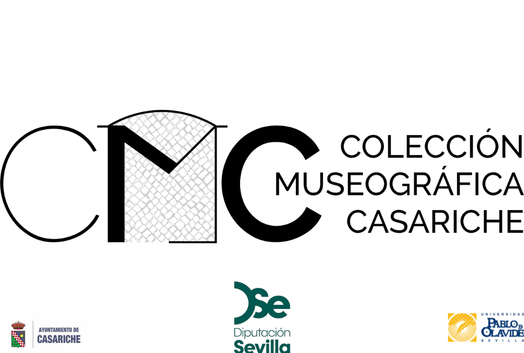 Logos de la Colección Museográfica de Casariche, el Ayuntamiento de Casariche, la Diputación de Sevilla y la UPO