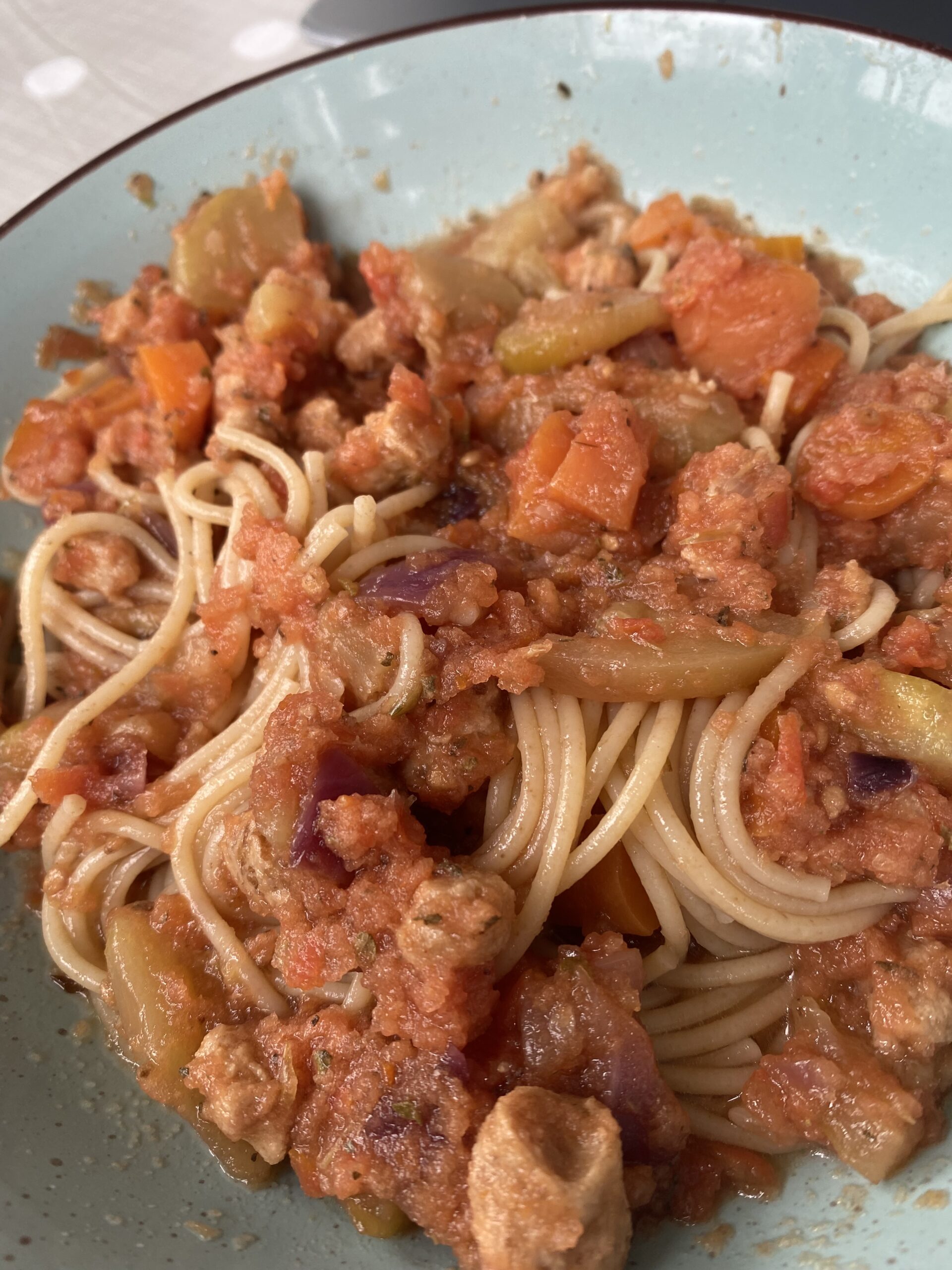 Pasta boloñesa con soja texturizada