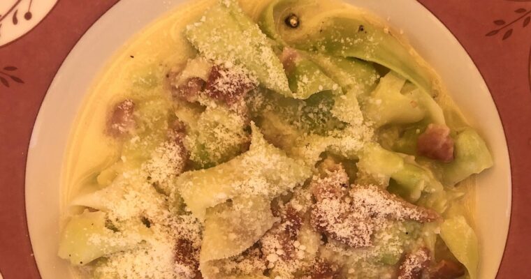 Spaghetti de calabacín a la carbonara