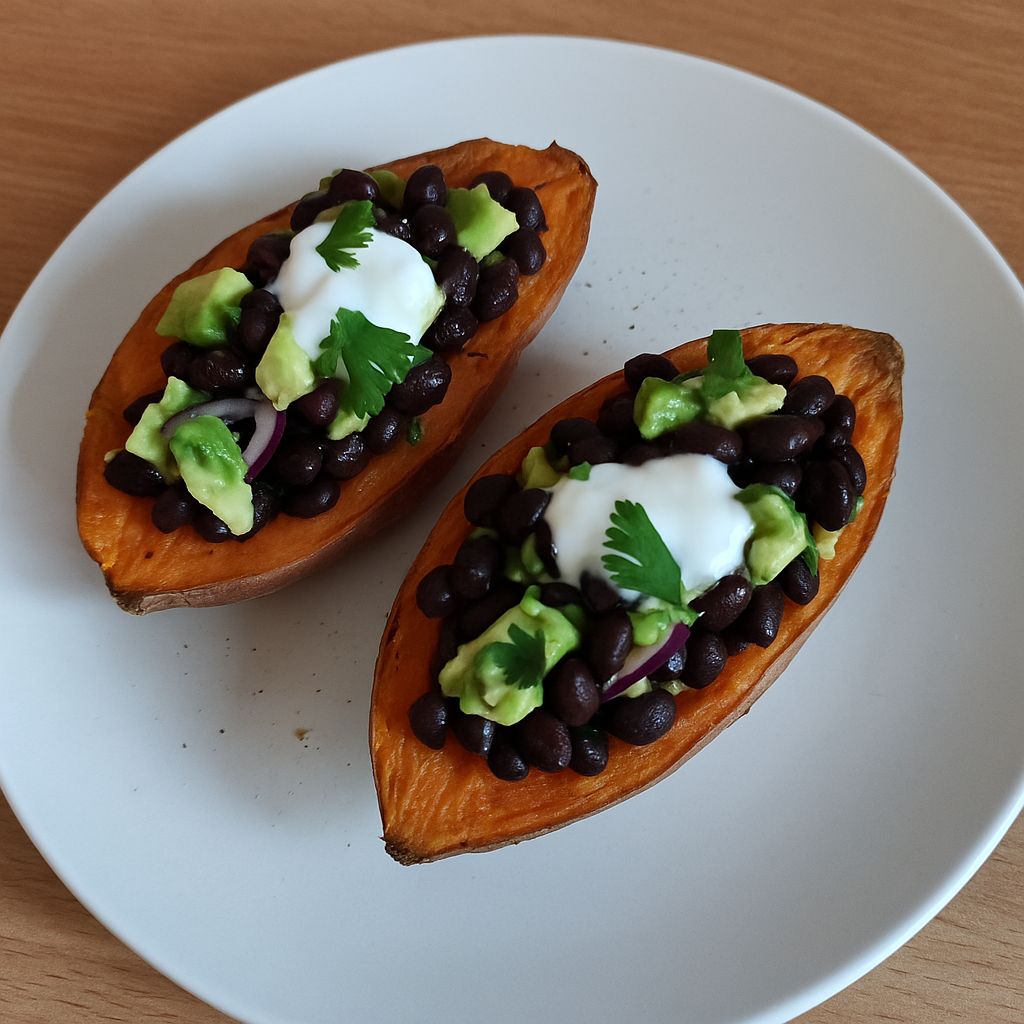Tacos de boniato, judías y aguacate