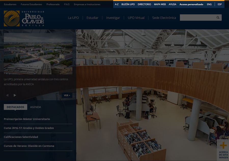 Ubicación del enlace 'acceso personalizado' en la web de la UPO